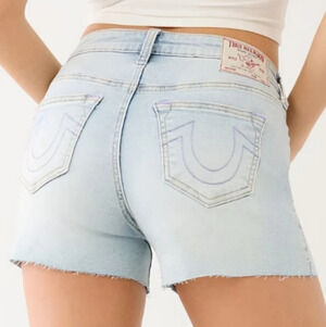 True Religion Jayde Mid Rise Raw Hem Shorts